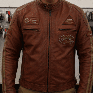 RYINZ kožená moto bunda Vintage hnědá s CE2 chrániči kloubů