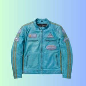 RYINZ Modrá Kožená Retro Moto Bunda – Měkká Jehněčí Kůže, CE Level 2 Chrániče, Vyjímatelná Vložka, Odběr Kladno